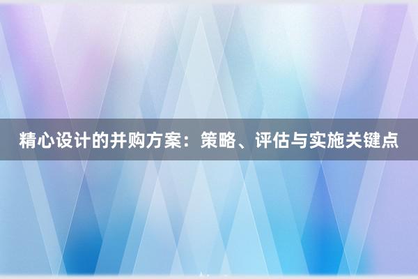 精心设计的并购方案：策略、评估与实施关键点